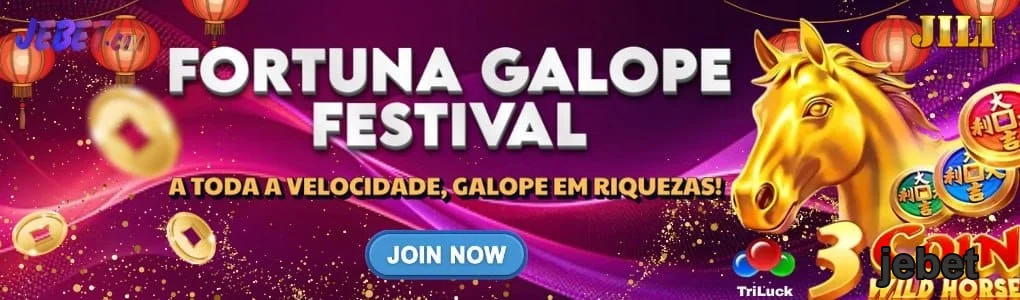 Promoção do festival Fortuna Galope no jebet com imagem de cavalo.