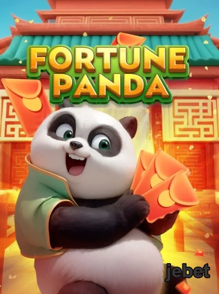 Panda sorridente segurando cartas do jogo Fortune Panda na jebet.