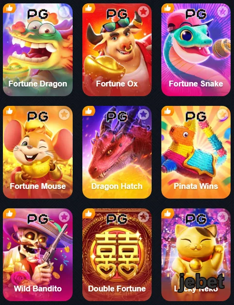 Interface de jogos de slots da jebet, com opções coloridas.